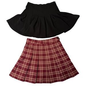 SHEIN S/4 Black & Maroon Plaid Pleated Skirt Set Y2K Preppy Grunge Dark Academia